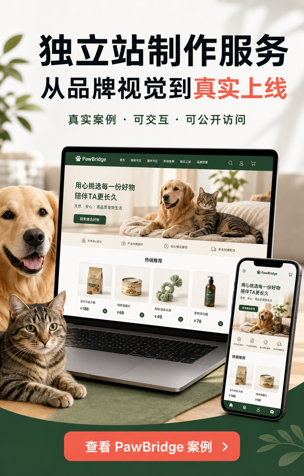 PawBridge 宠物用品独立站桌面端与移动端页面